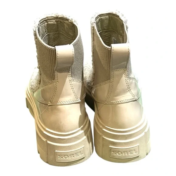 Sorel Caribou Cozy Chelsea Sherpa Cream Ankle Boots with Rugged Sole - Picture 4 of 8
